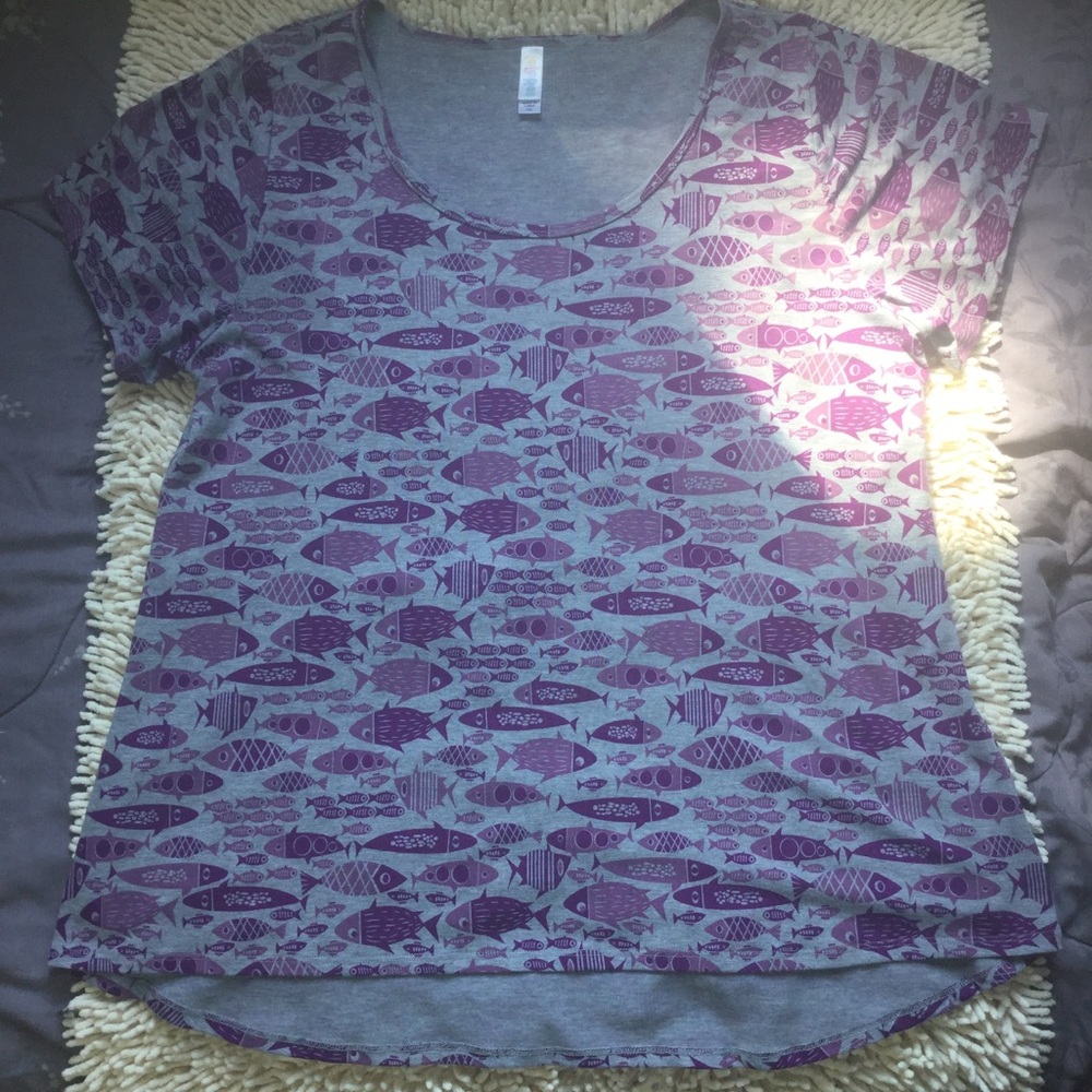 Lularoe Purple & Gray Long Short Fishy Tee. 2XL